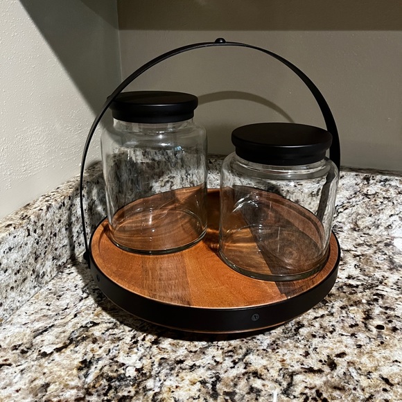 Pottery Barn Kitchen Pottery Barn Lazy Susan And Glass Jar Canisters Wood Wrought Iron